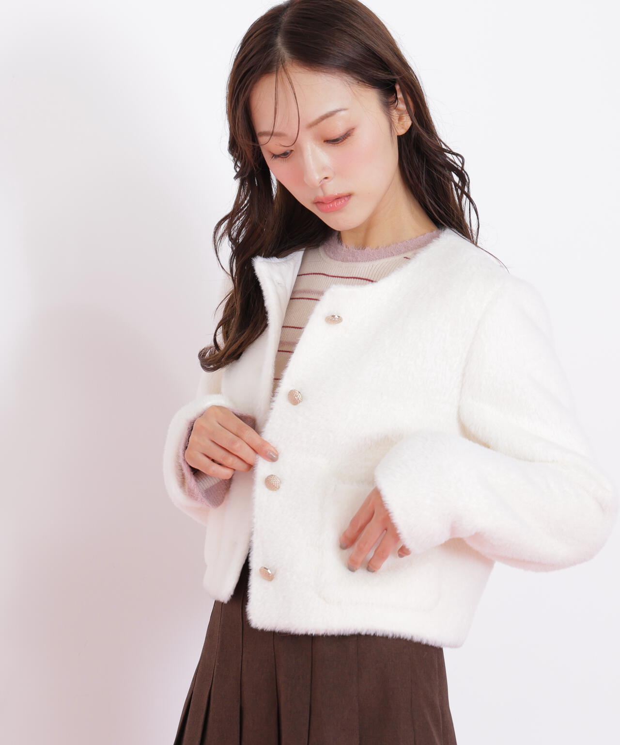 フェイクファーノーカラージャケット