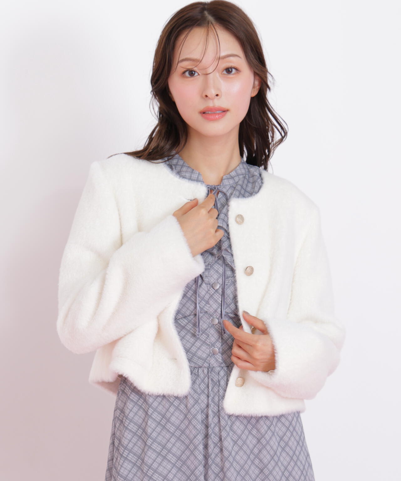 フェイクファーノーカラージャケット