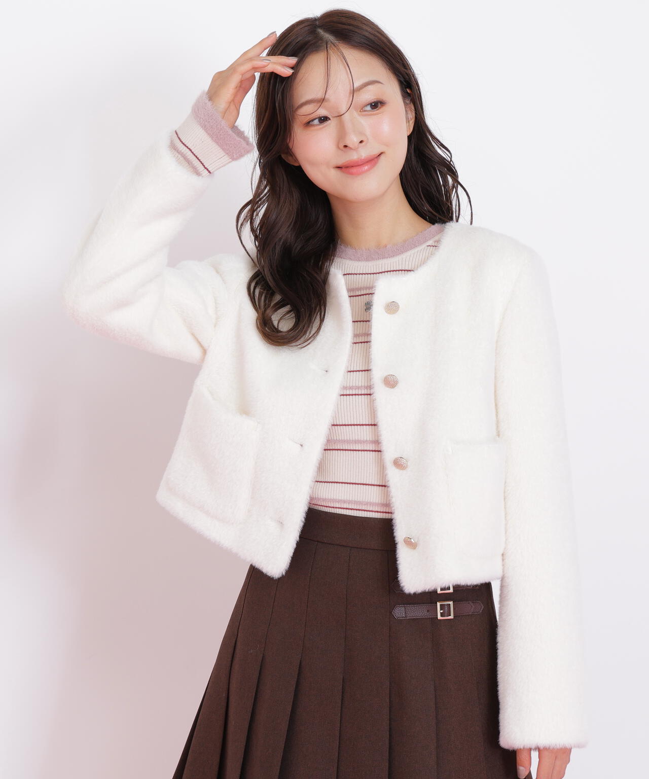 フェイクファーノーカラージャケット