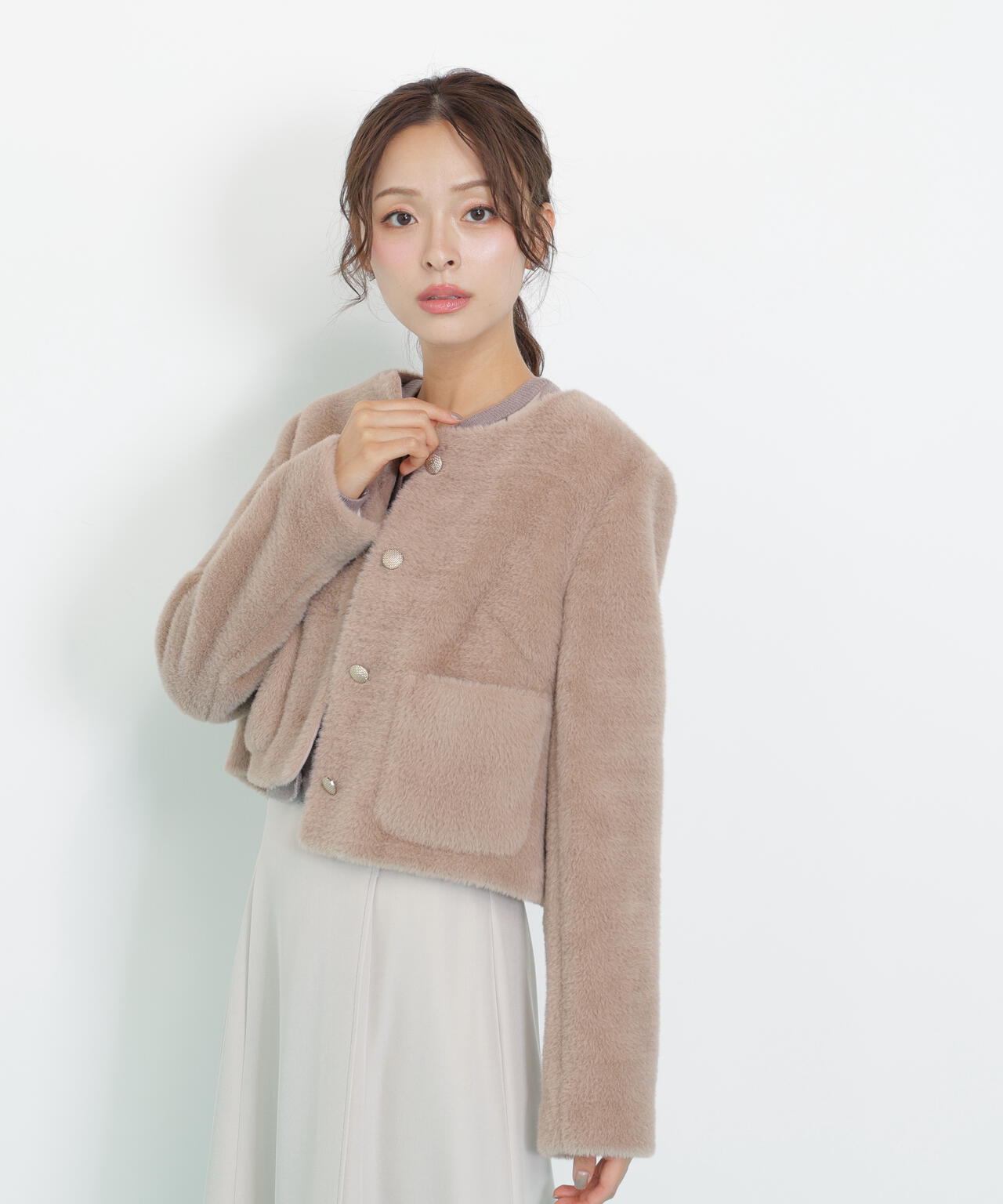 フェイクファーノーカラージャケット