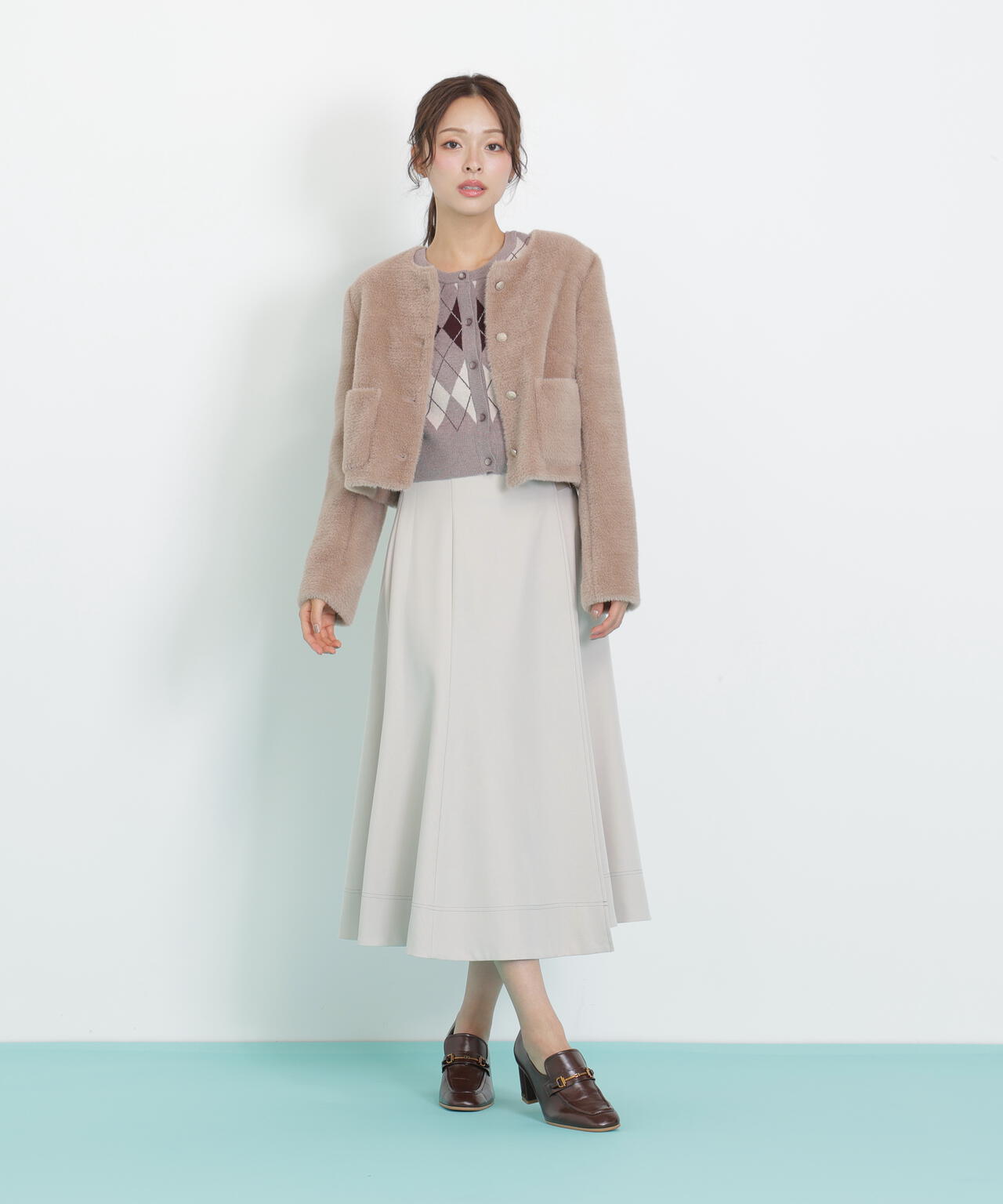 フェイクファーノーカラージャケット