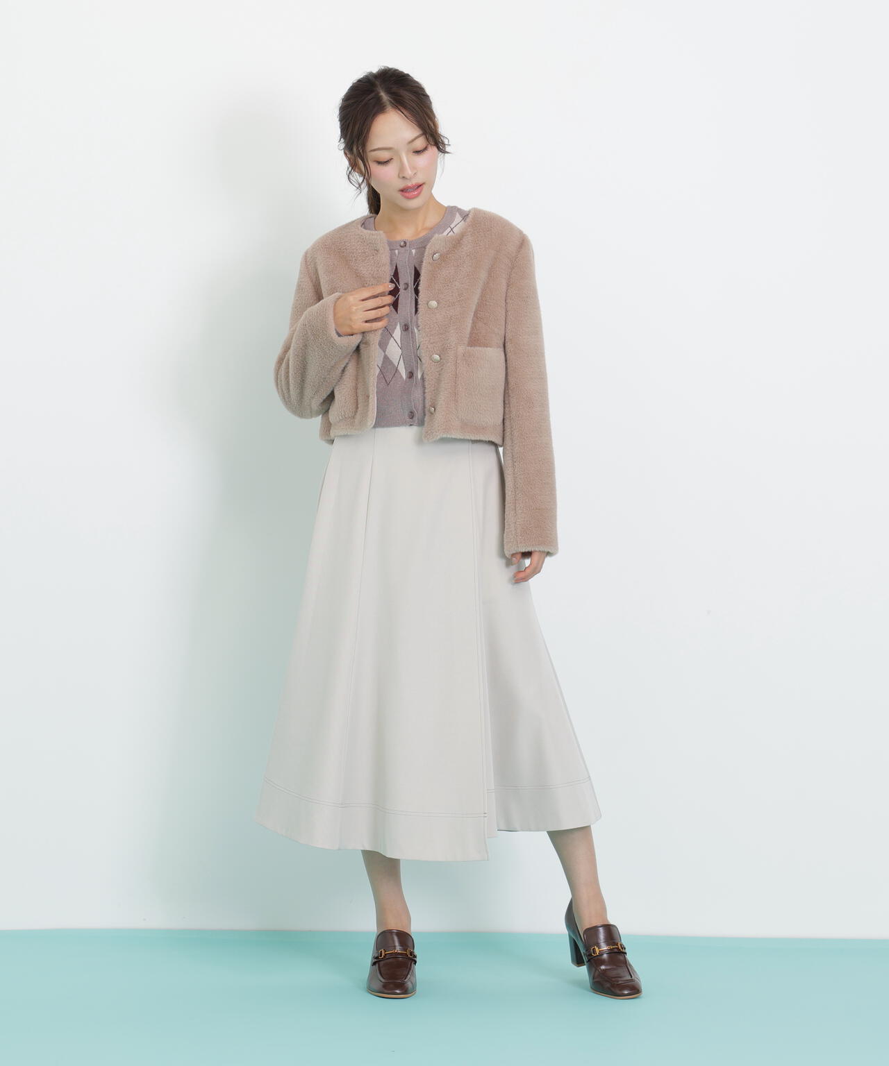 フェイクファーノーカラージャケット