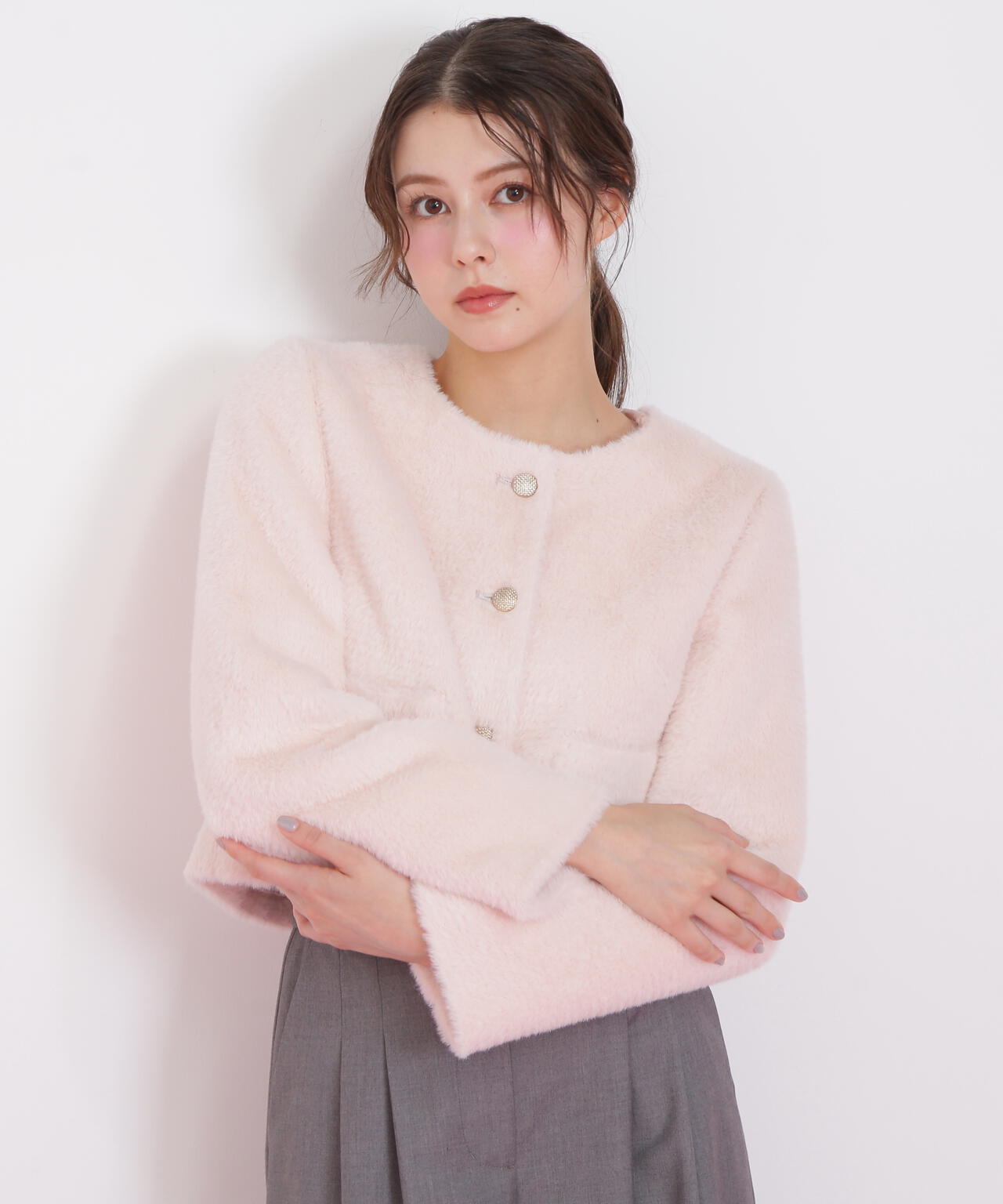 フェイクファーノーカラージャケット