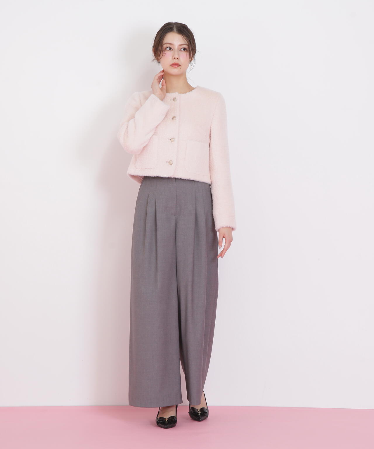 フェイクファーノーカラージャケット