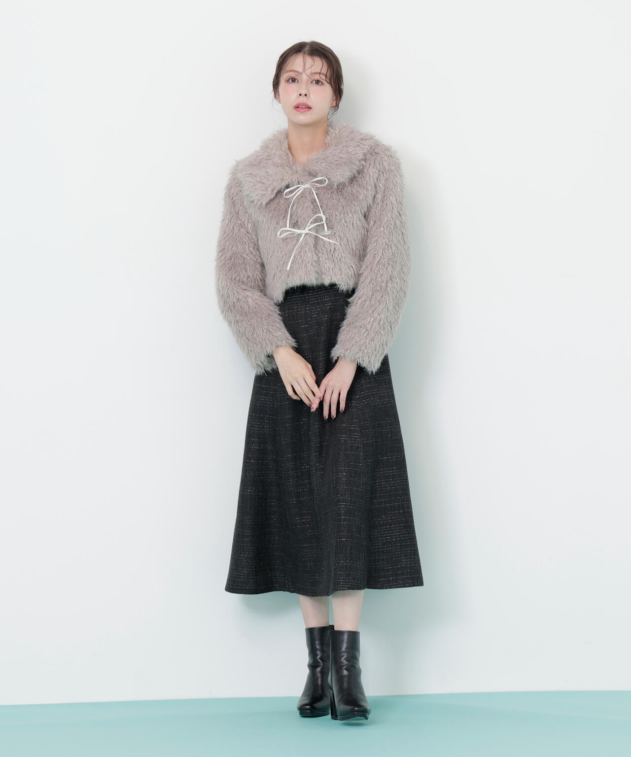 リボンダッフルショートファーコート