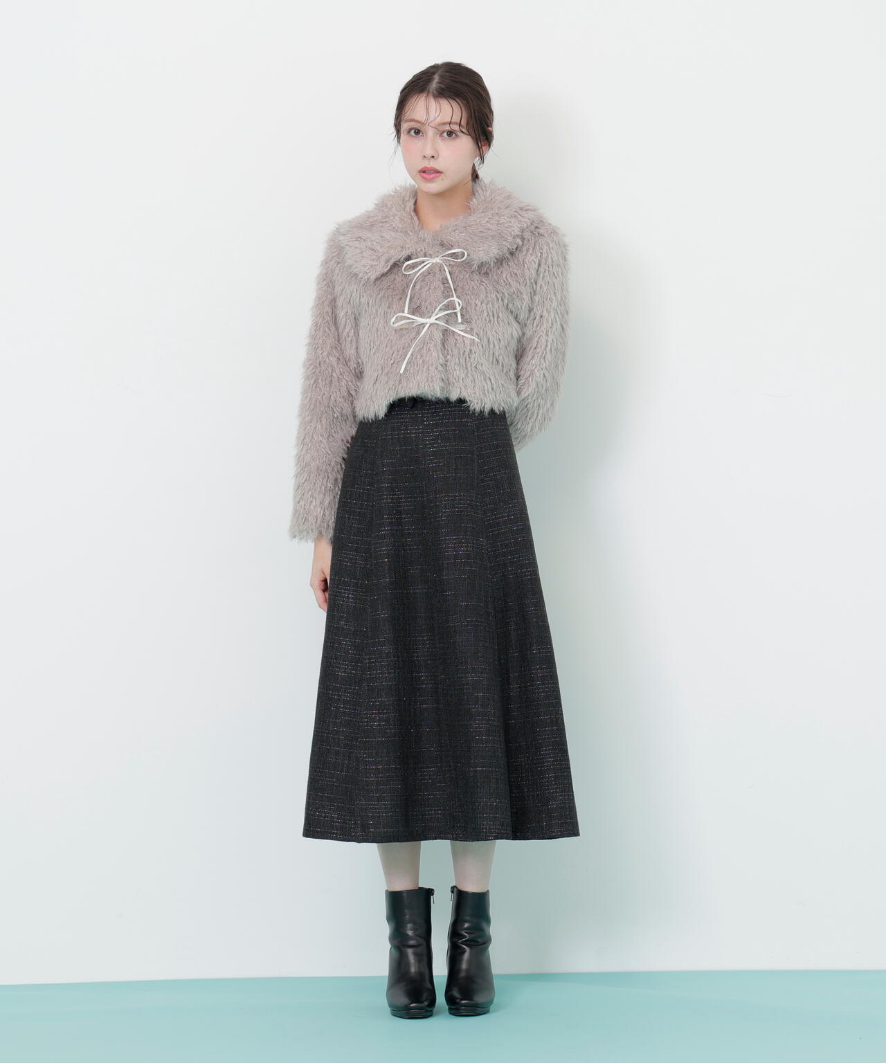 リボンダッフルショートファーコート