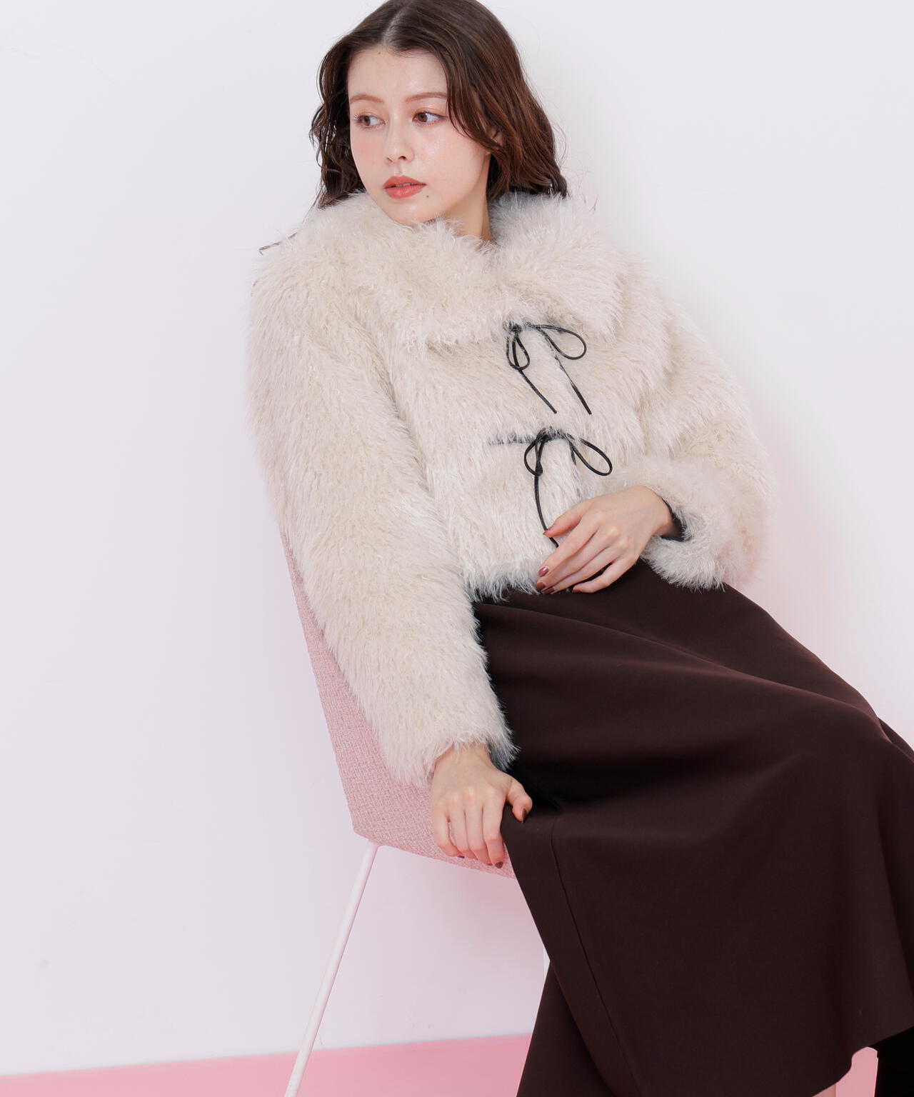 リボンダッフルショートファーコート