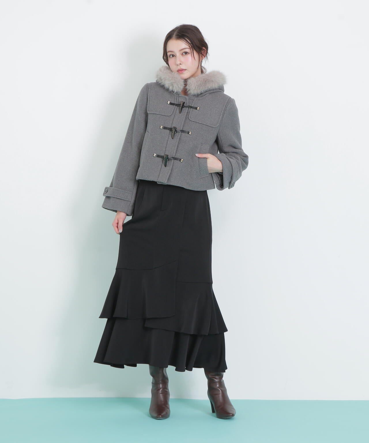 フェイクファー付ショートダッフルコート