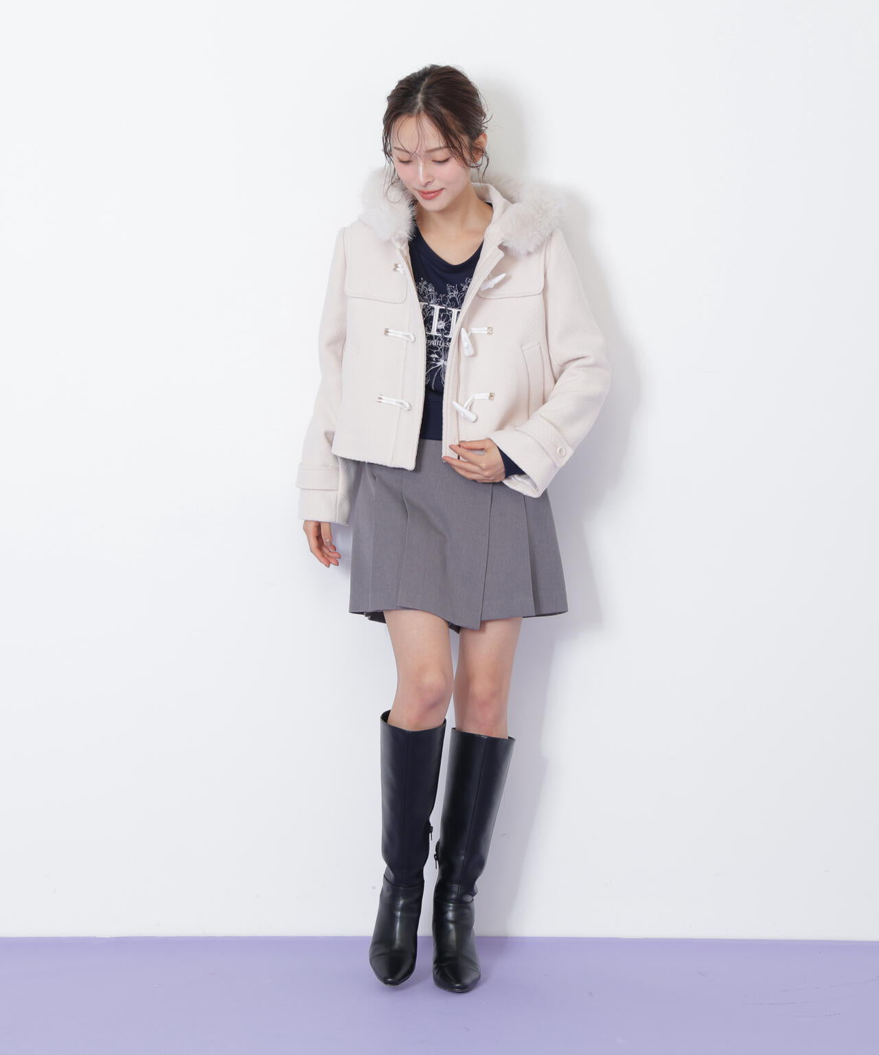 フェイクファー付ショートダッフルコート