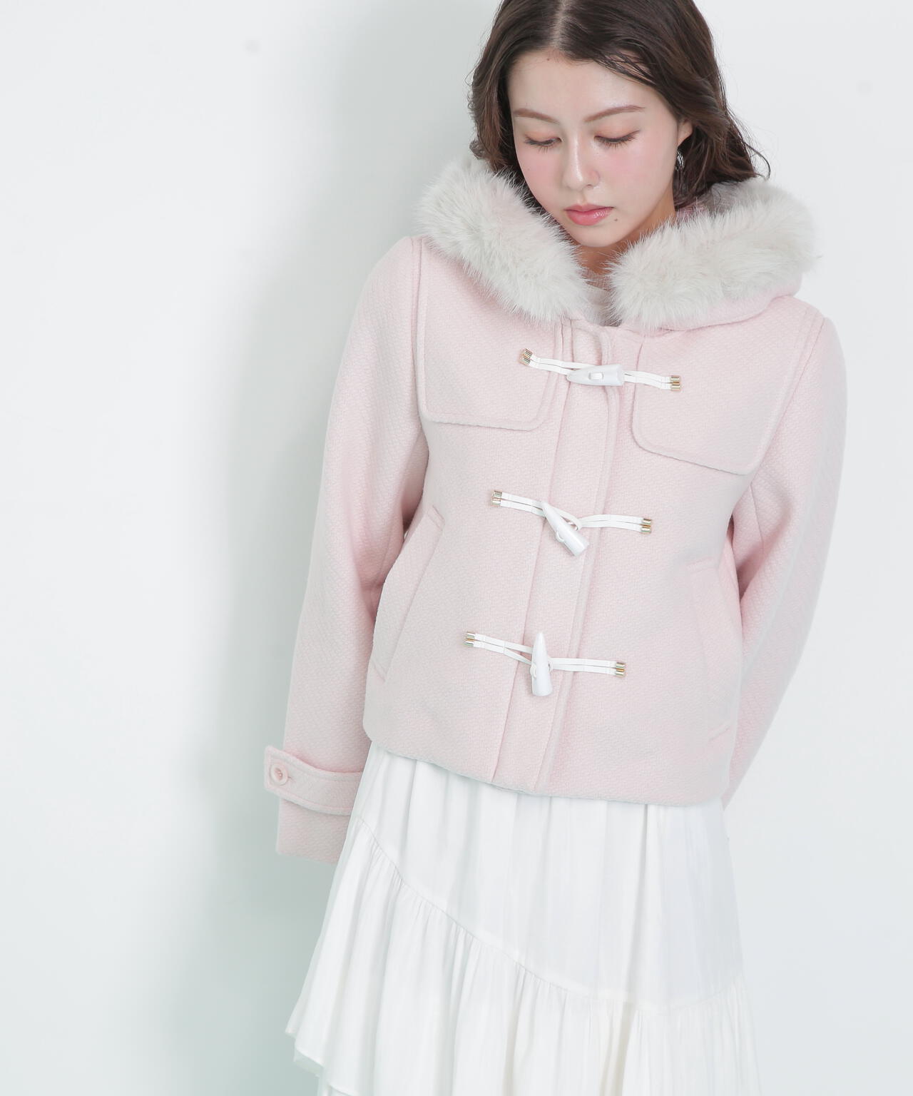 フェイクファー付ショートダッフルコート