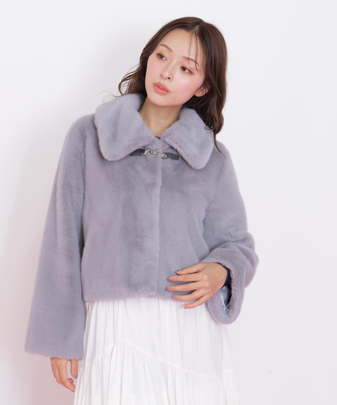 フェイクファー ショートジャケット ライトグレー ザラ フェイクファーショートジャケット ライトグレー