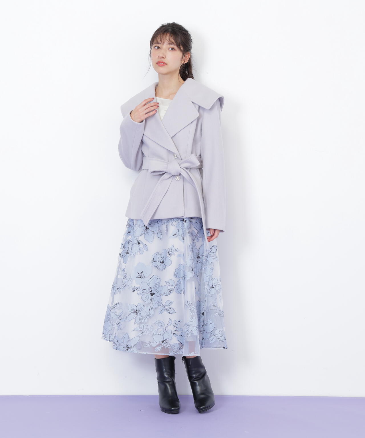 ビジュー釦ビッグカラーショートコート