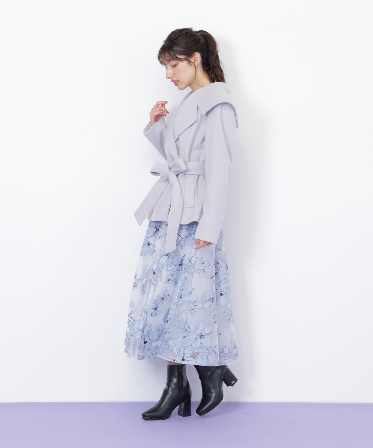 ビジュー釦ビッグカラーショートコート