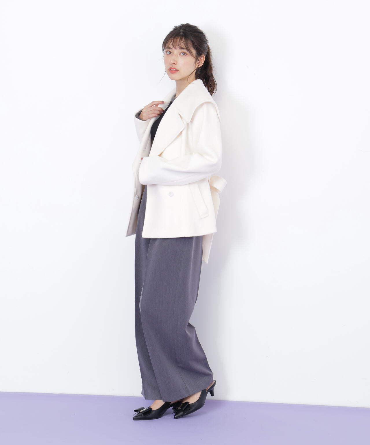 ビジュー釦ビッグカラーショートコート