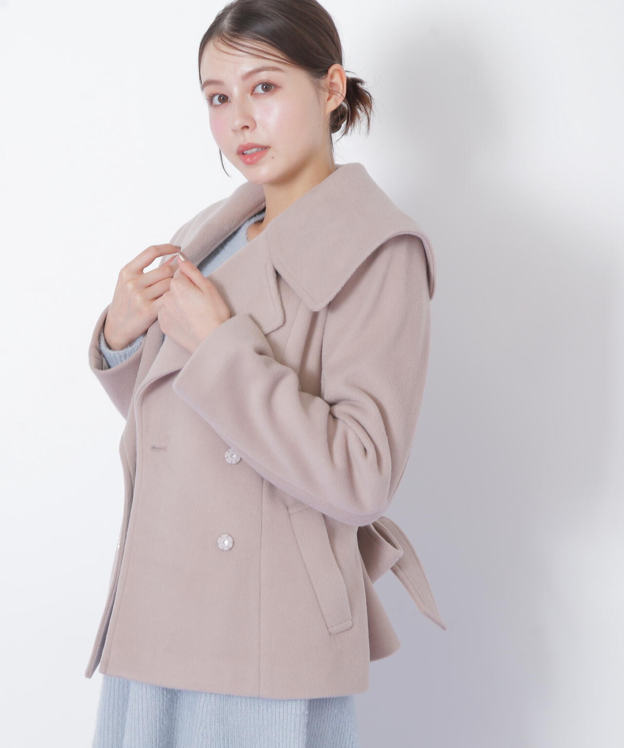 ビジュー釦ビッグカラーショートコート