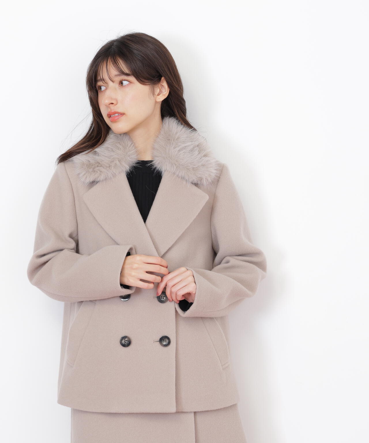 定価85,000円 ジルスチュアート ファー付き ウール Pコート フェイクファー衿付ジャケット | JILL by JILL STUART（ジル バイ ジル