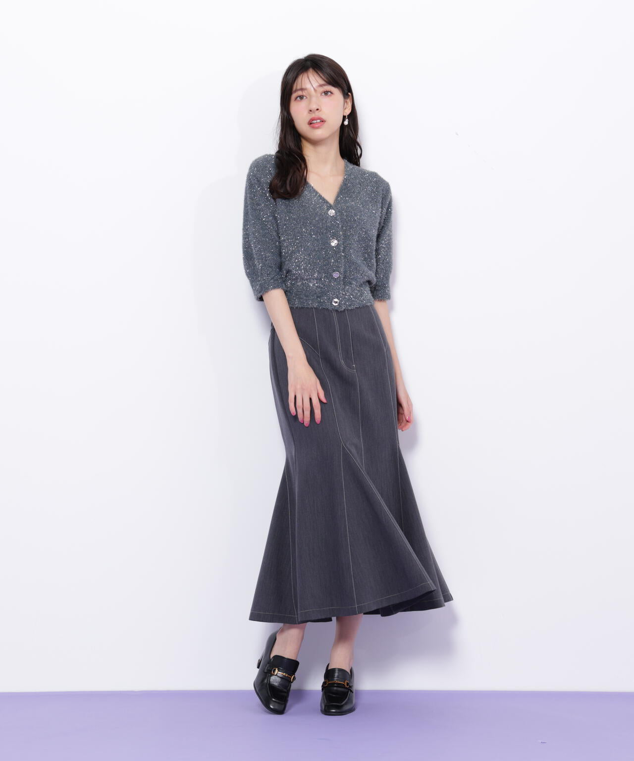 ラメフェザー半袖カーディガン