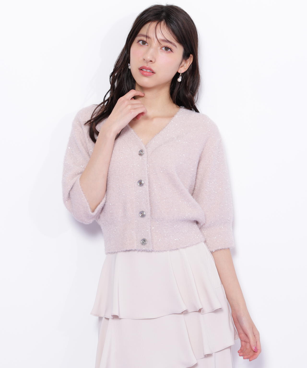 ラメフェザー半袖カーディガン