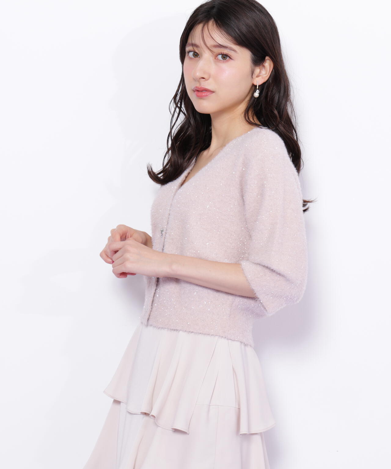 ラメフェザー半袖カーディガン