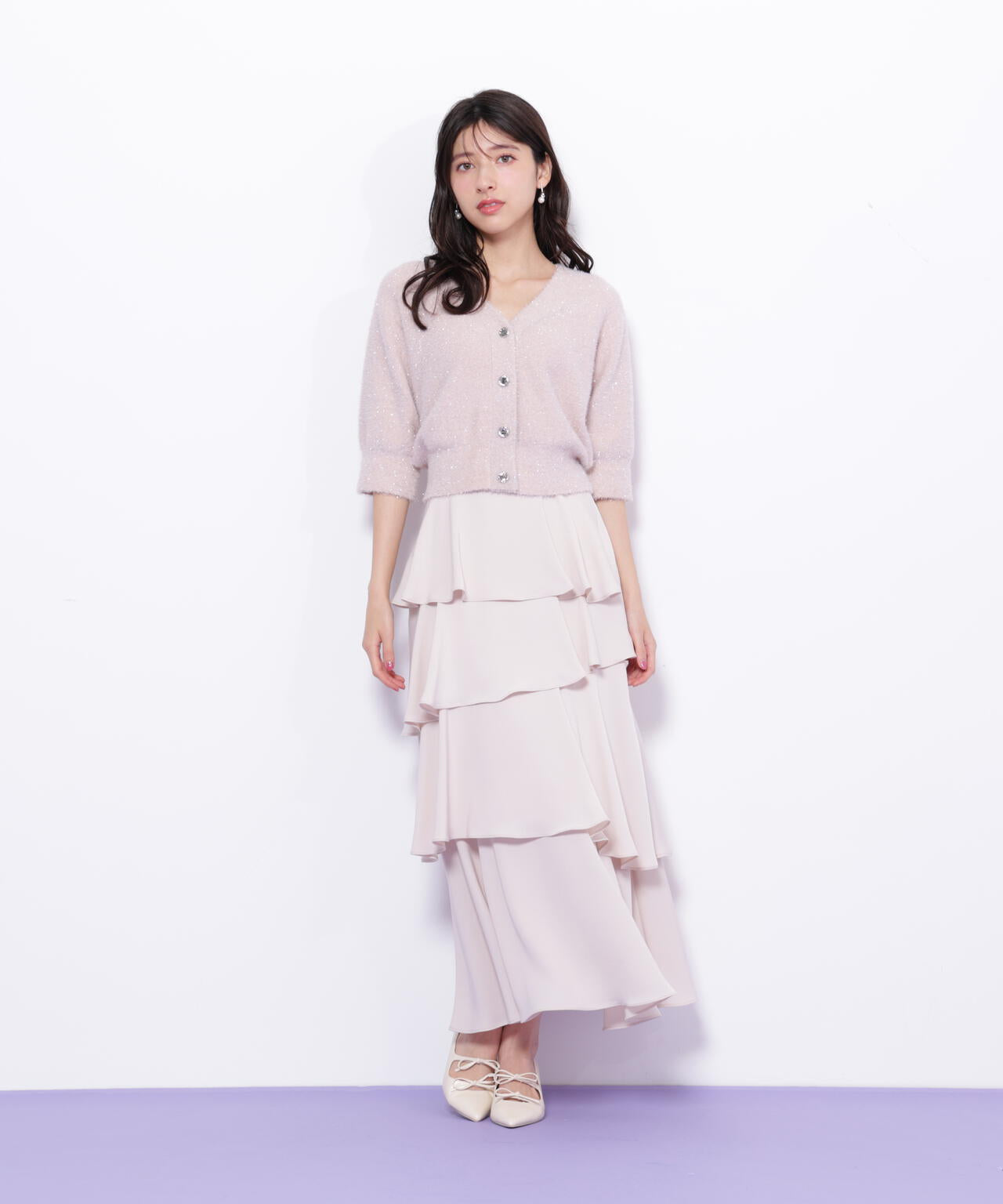 ラメフェザー半袖カーディガン