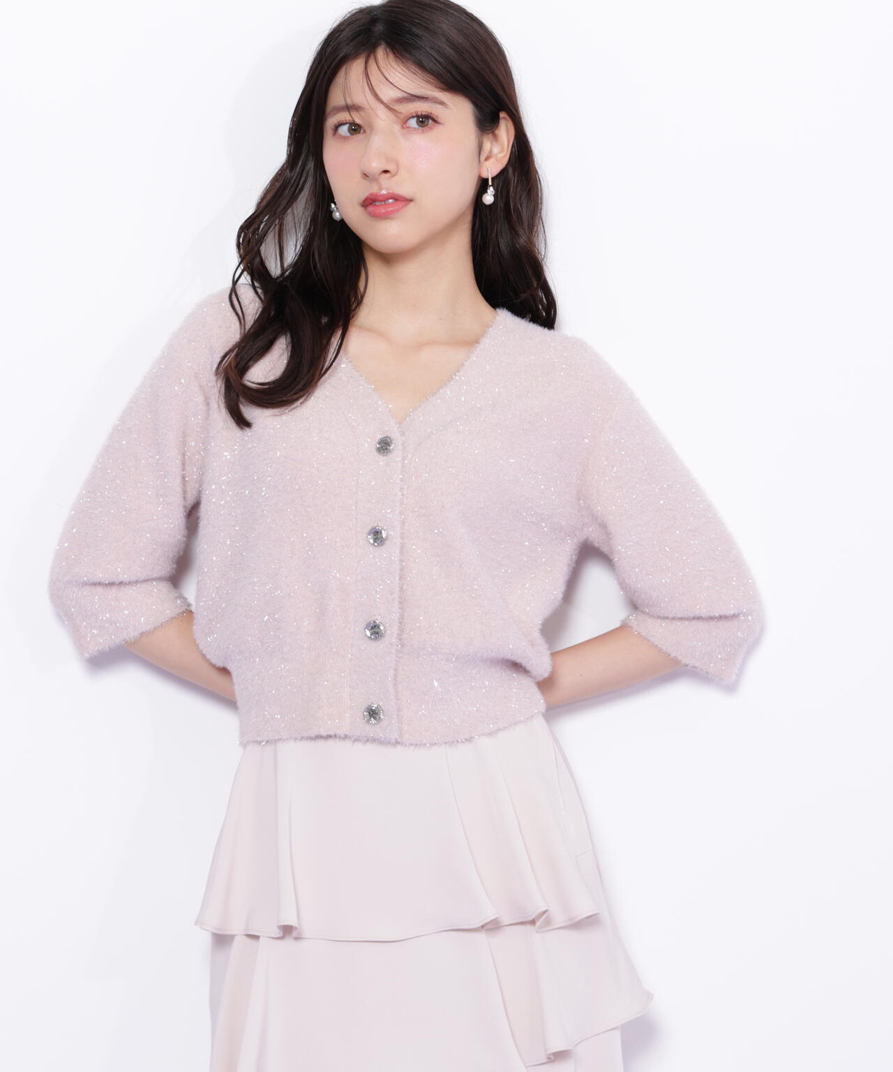 ラメフェザー半袖カーディガン