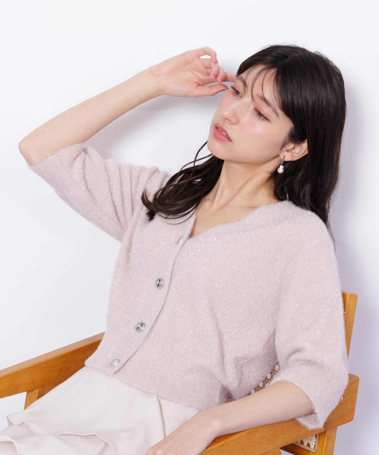 ラメフェザー半袖カーディガン