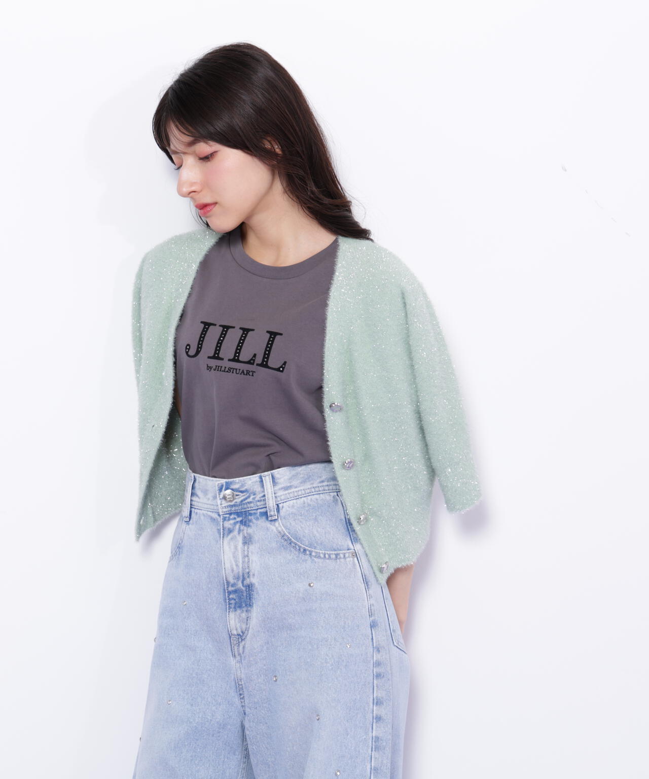 ラメフェザー半袖カーディガン