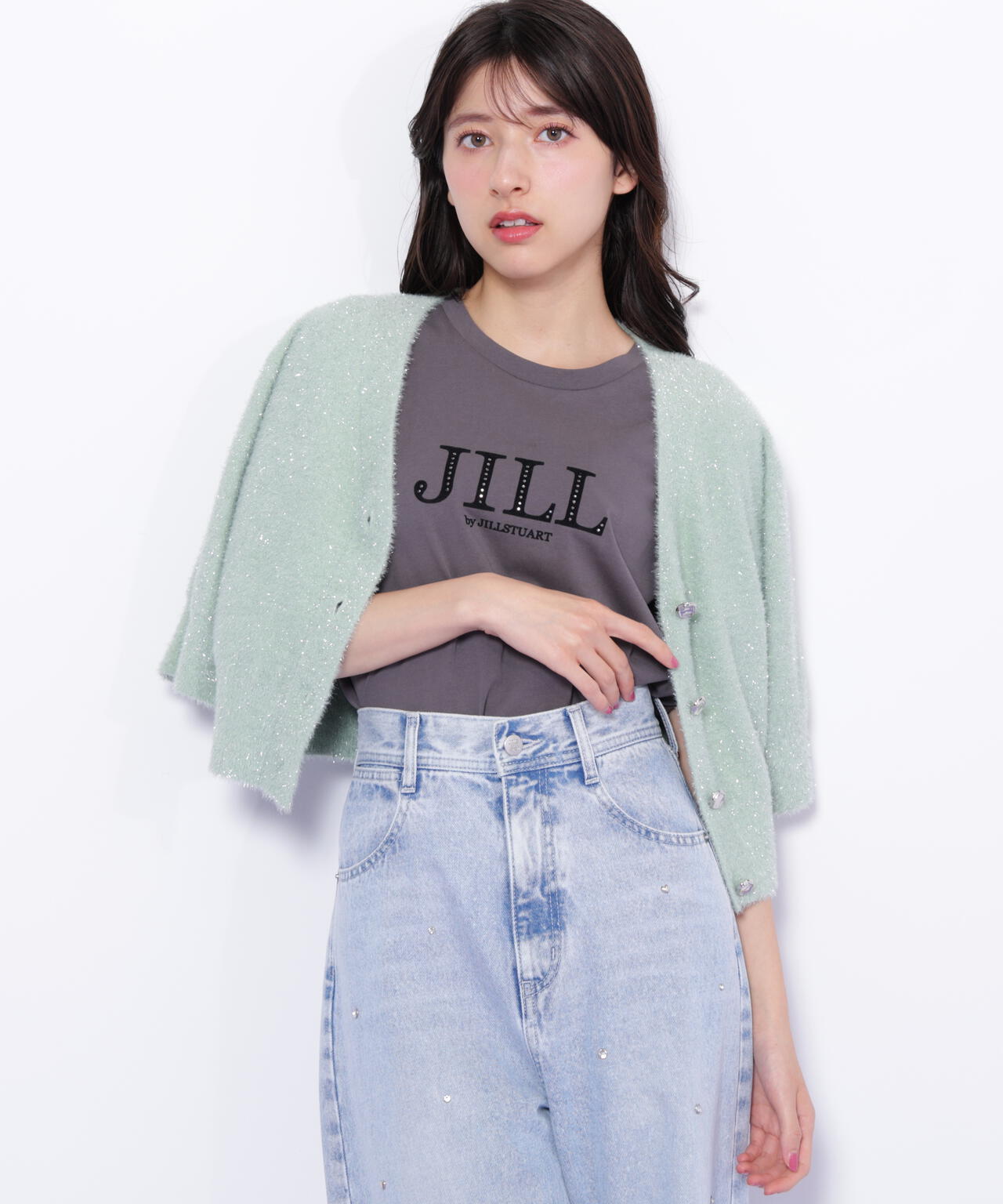 ラメフェザー半袖カーディガン