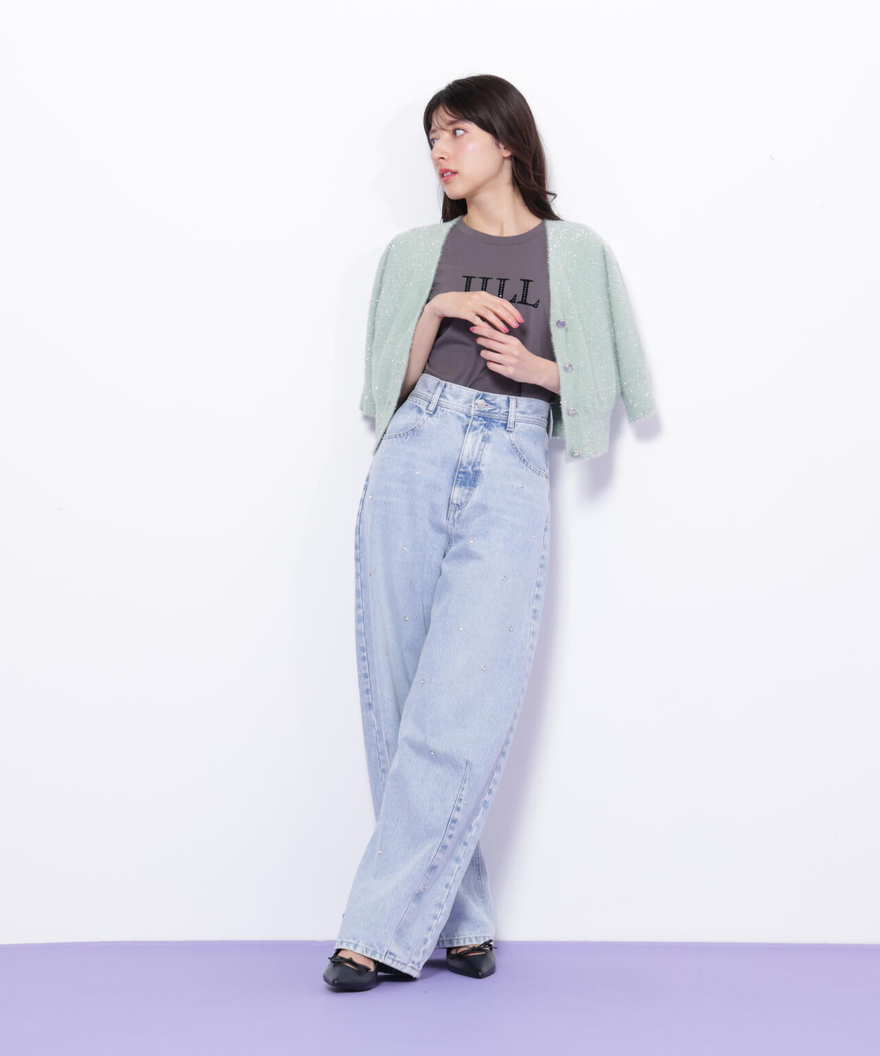 ラメフェザー半袖カーディガン