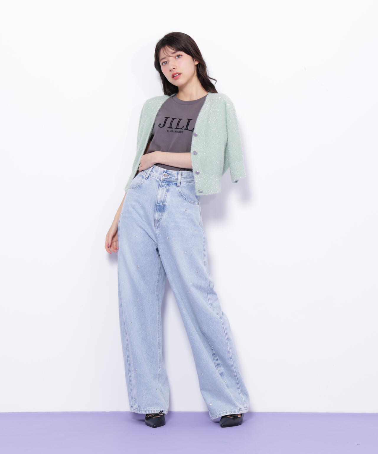 ラメフェザー半袖カーディガン