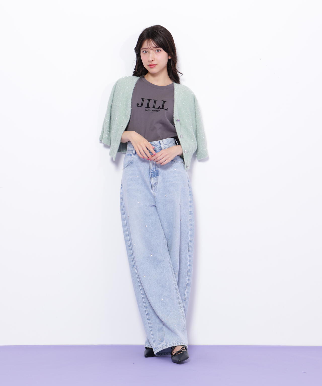 ラメフェザー半袖カーディガン