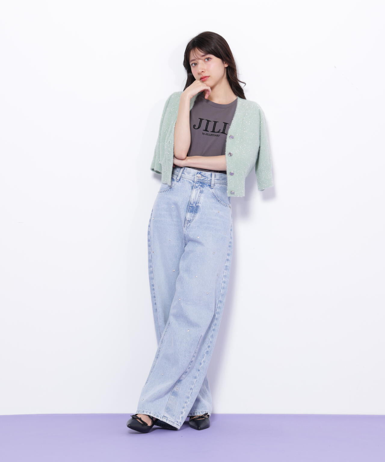 ラメフェザー半袖カーディガン