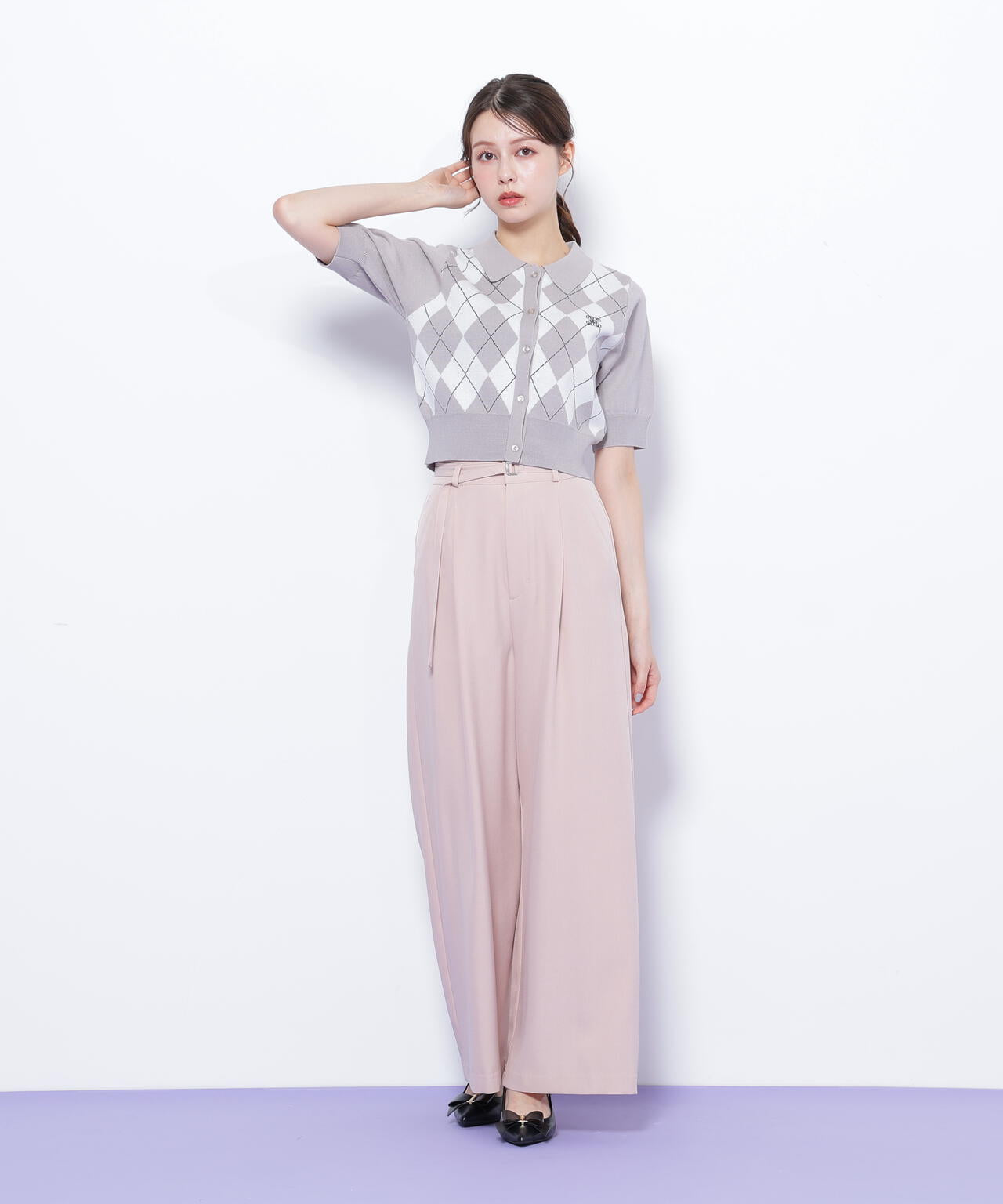 ポロ衿アーガイルニット