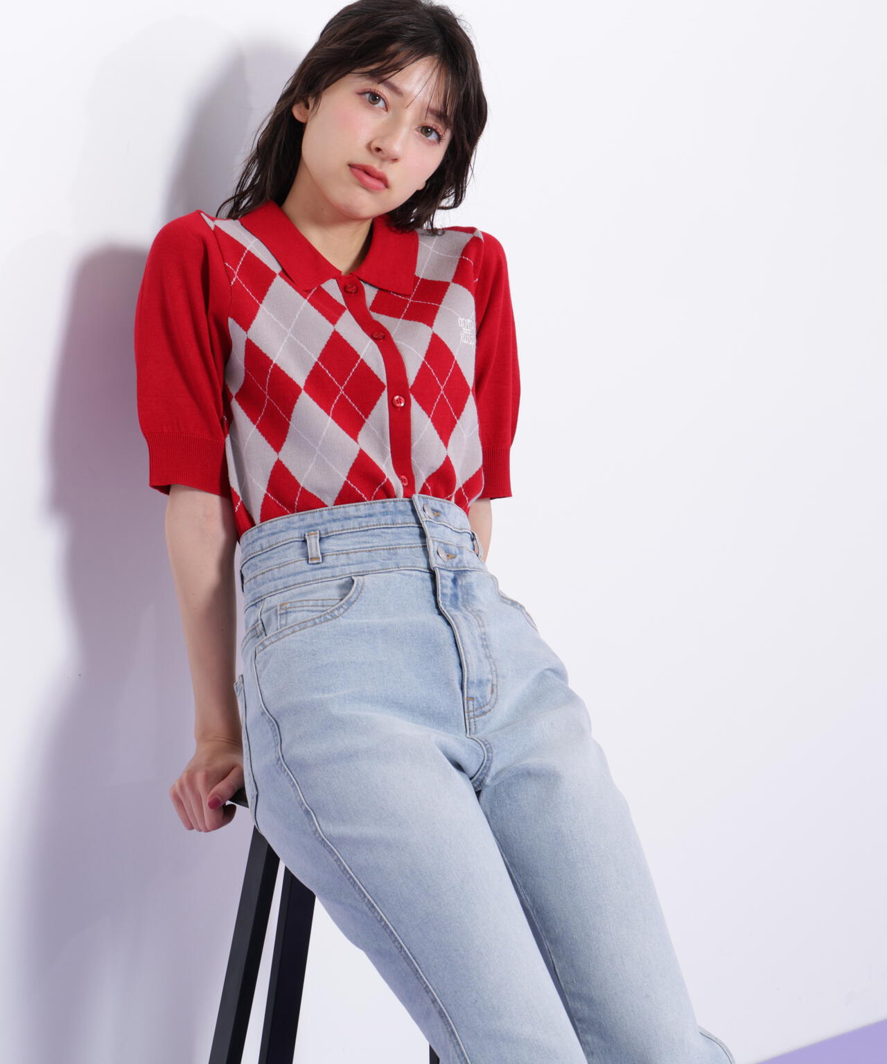 ポロ衿アーガイルニット