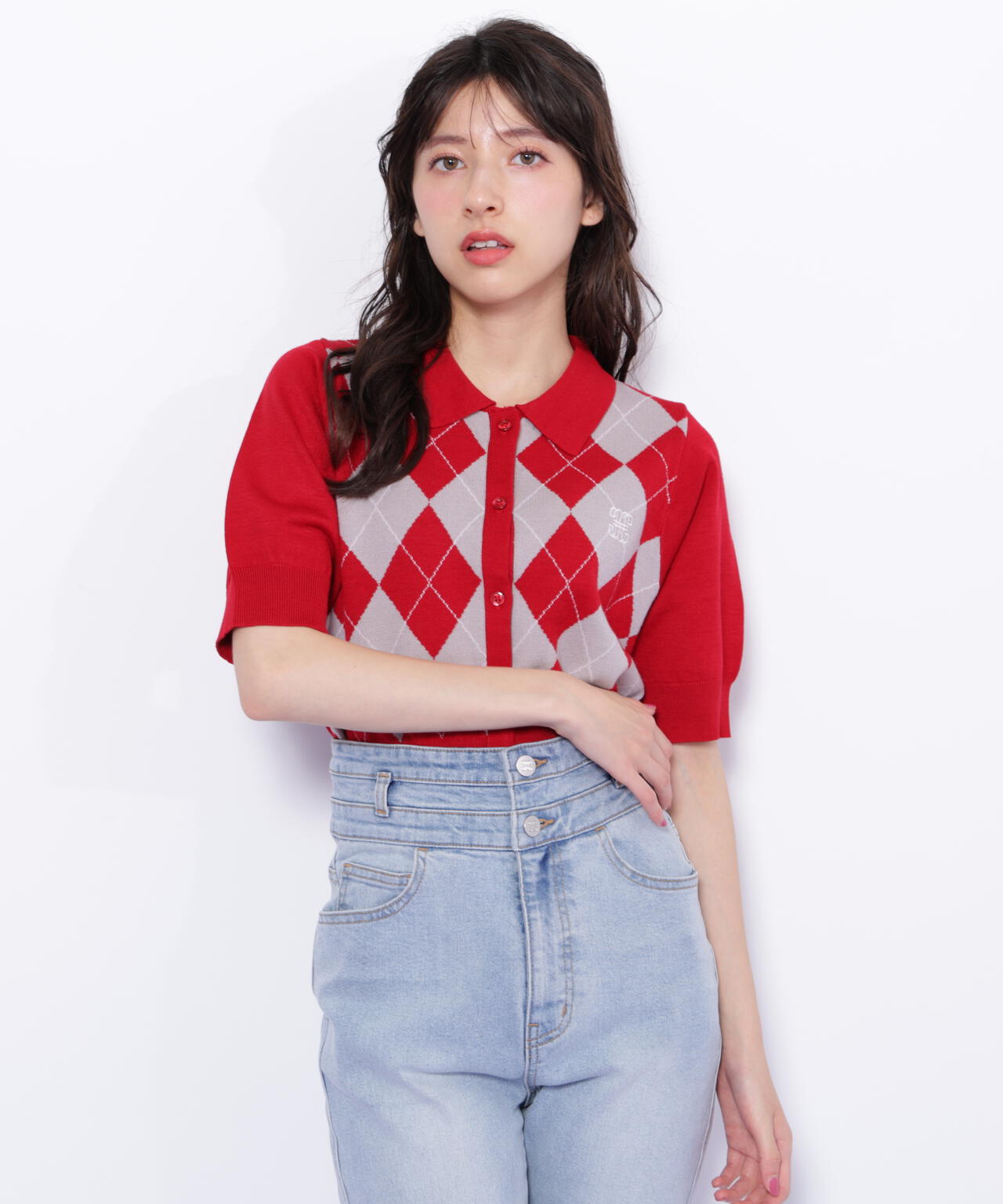 ポロ衿アーガイルニット