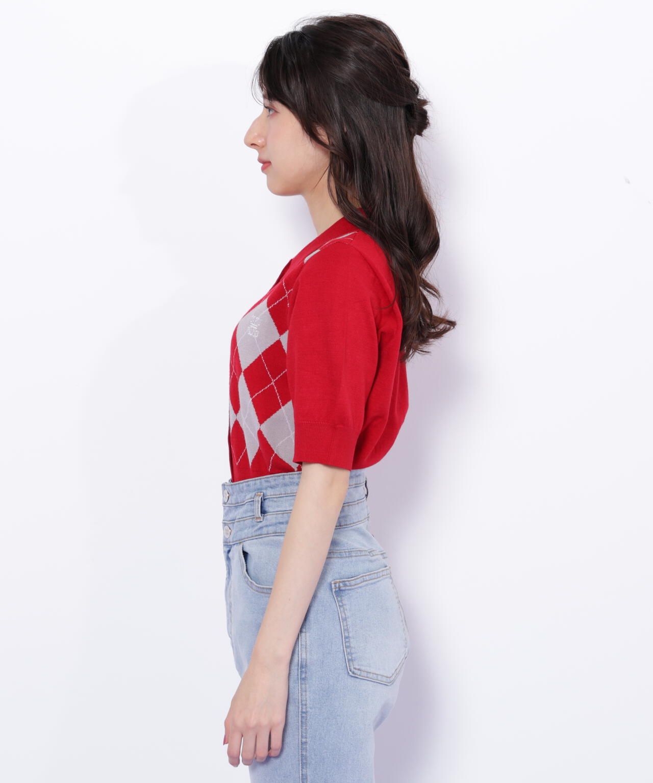 ポロ衿アーガイルニット