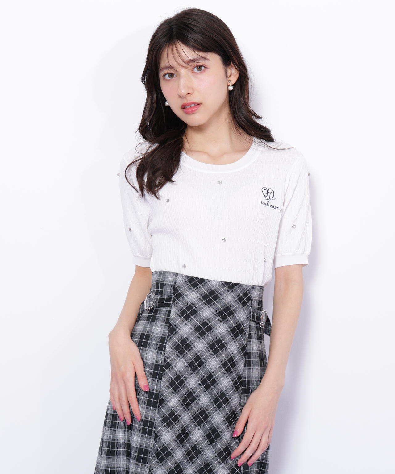 ミニケーブルハート刺繍ニット