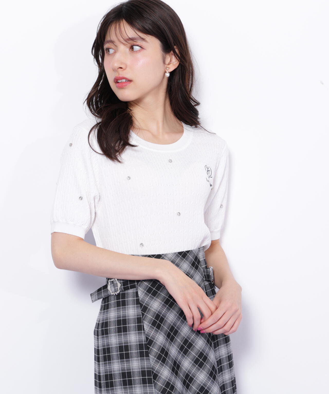 ミニケーブルハート刺繍ニット