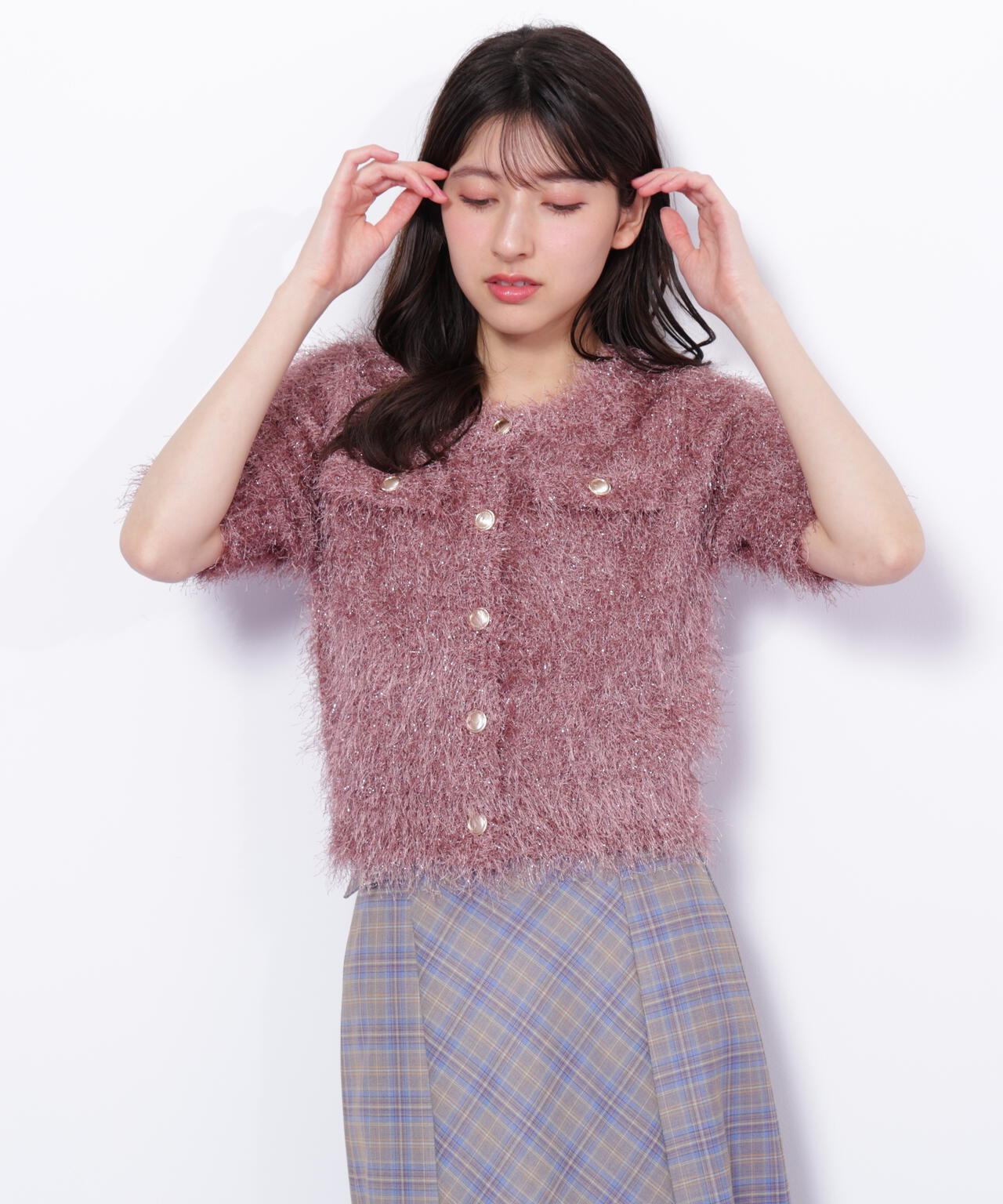 ラメフェザーニットジャケット