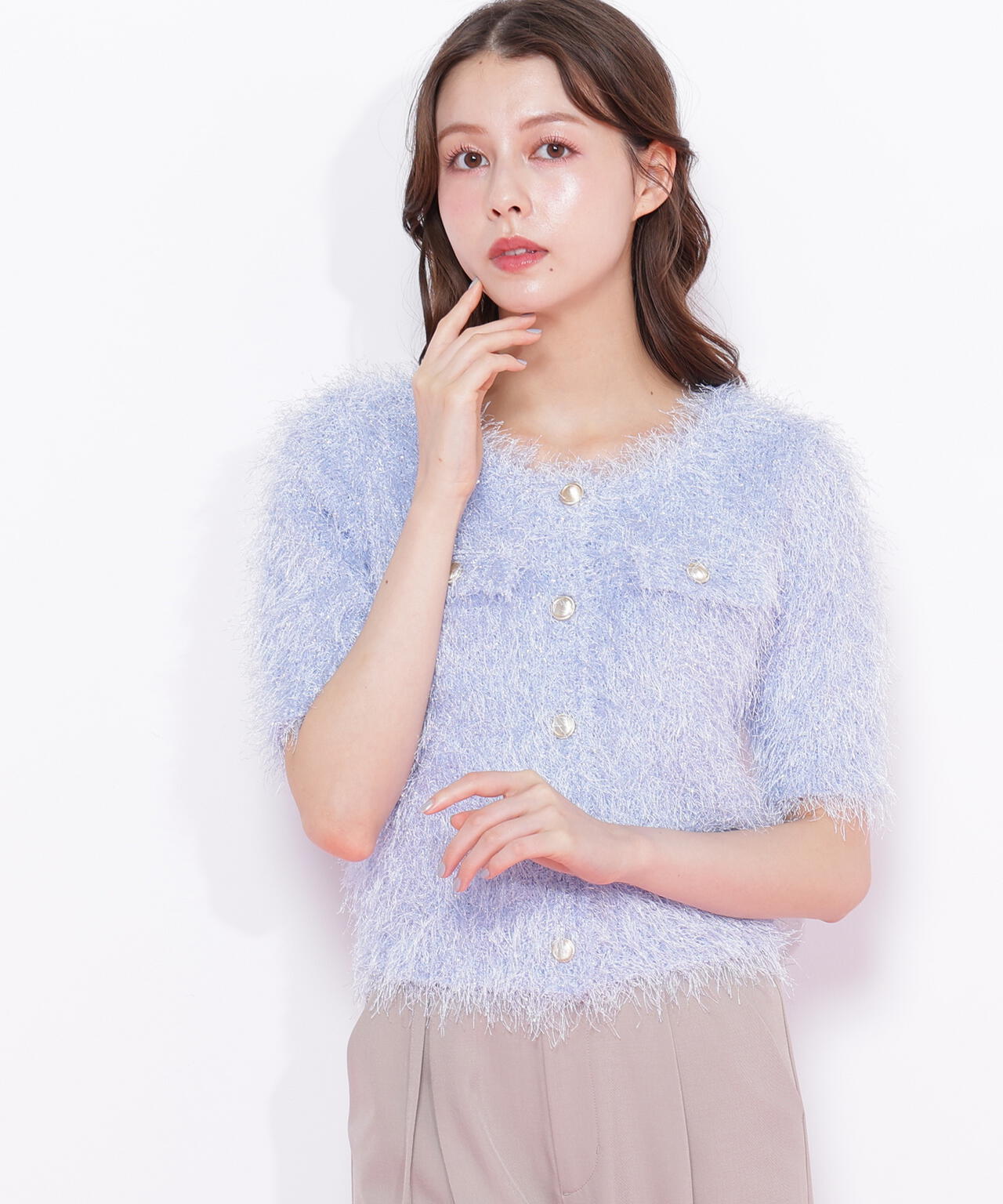 ラメフェザーニットジャケット