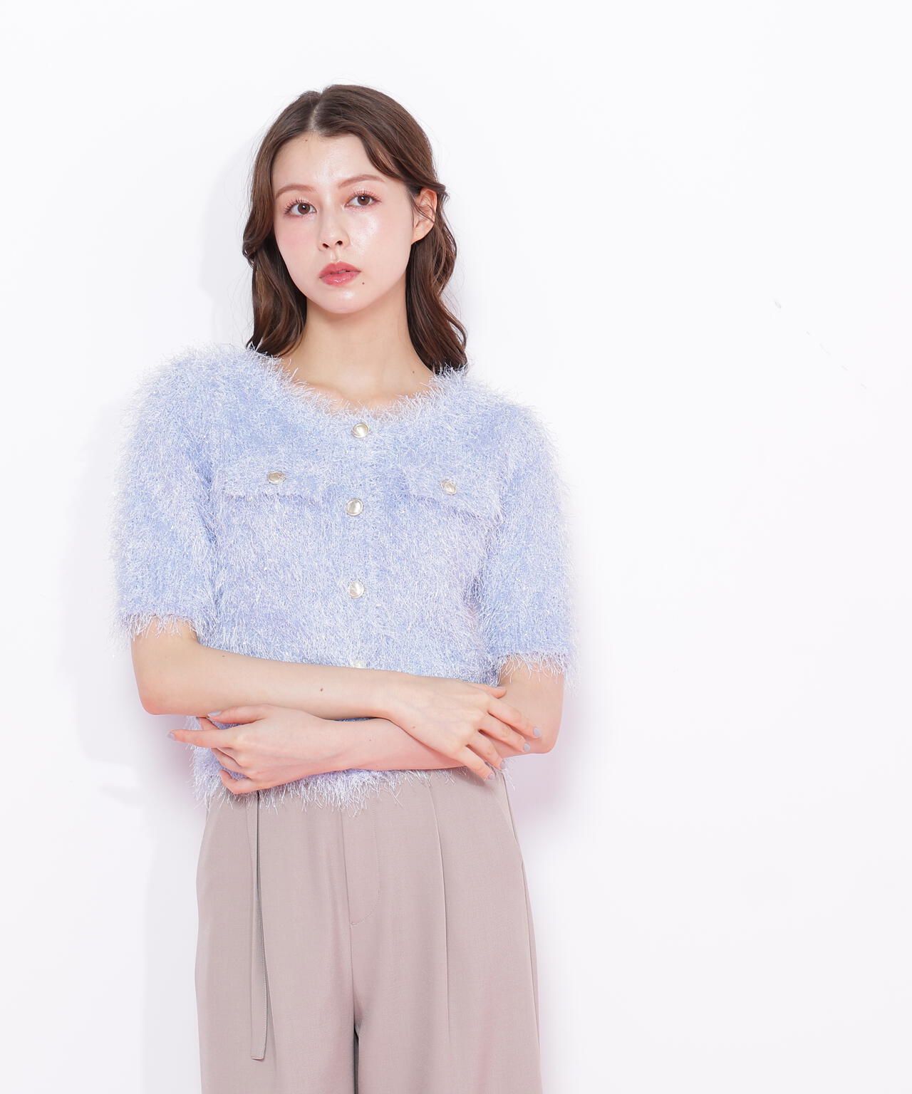 ラメフェザーニットジャケット