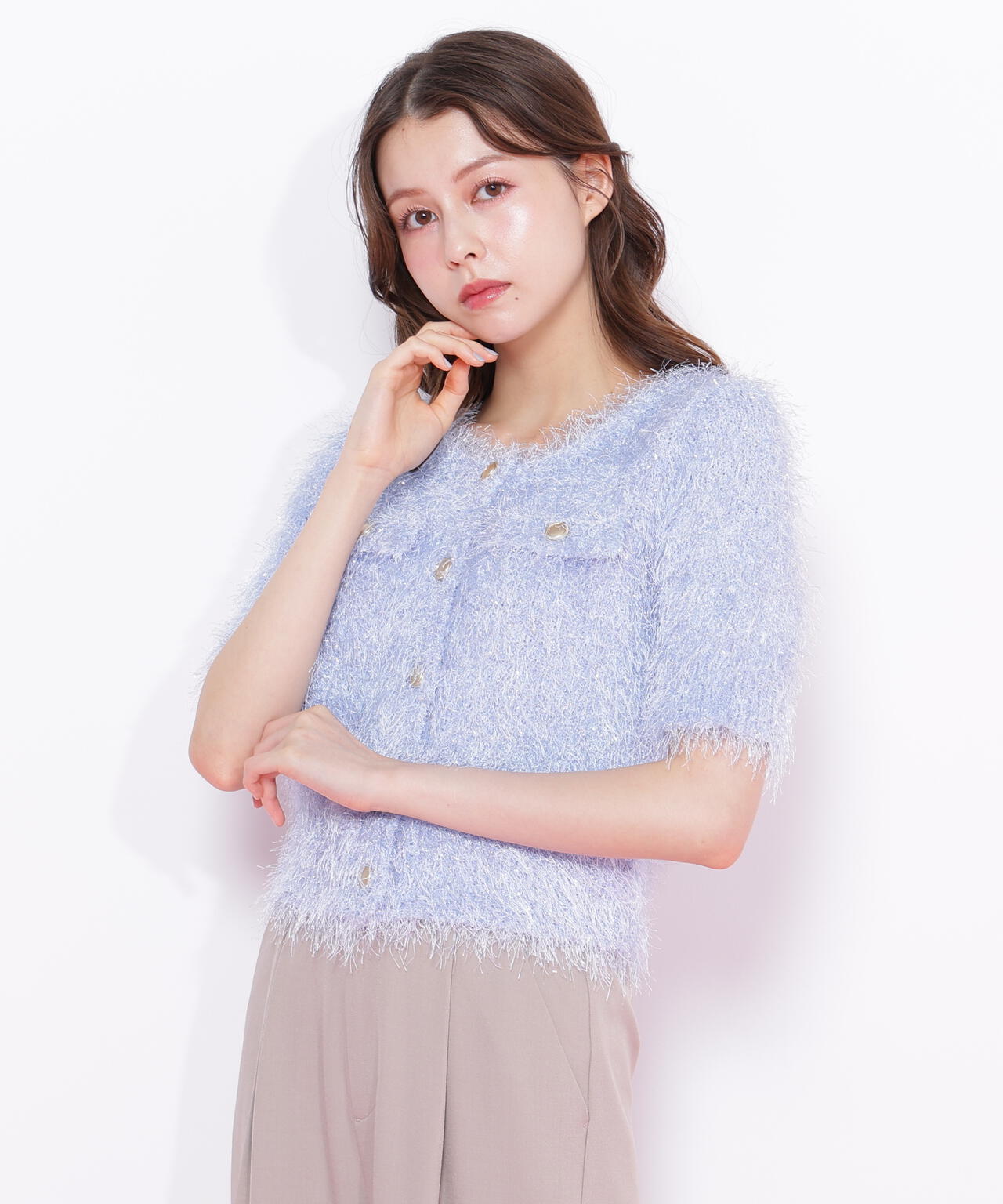 ラメフェザーニットジャケット