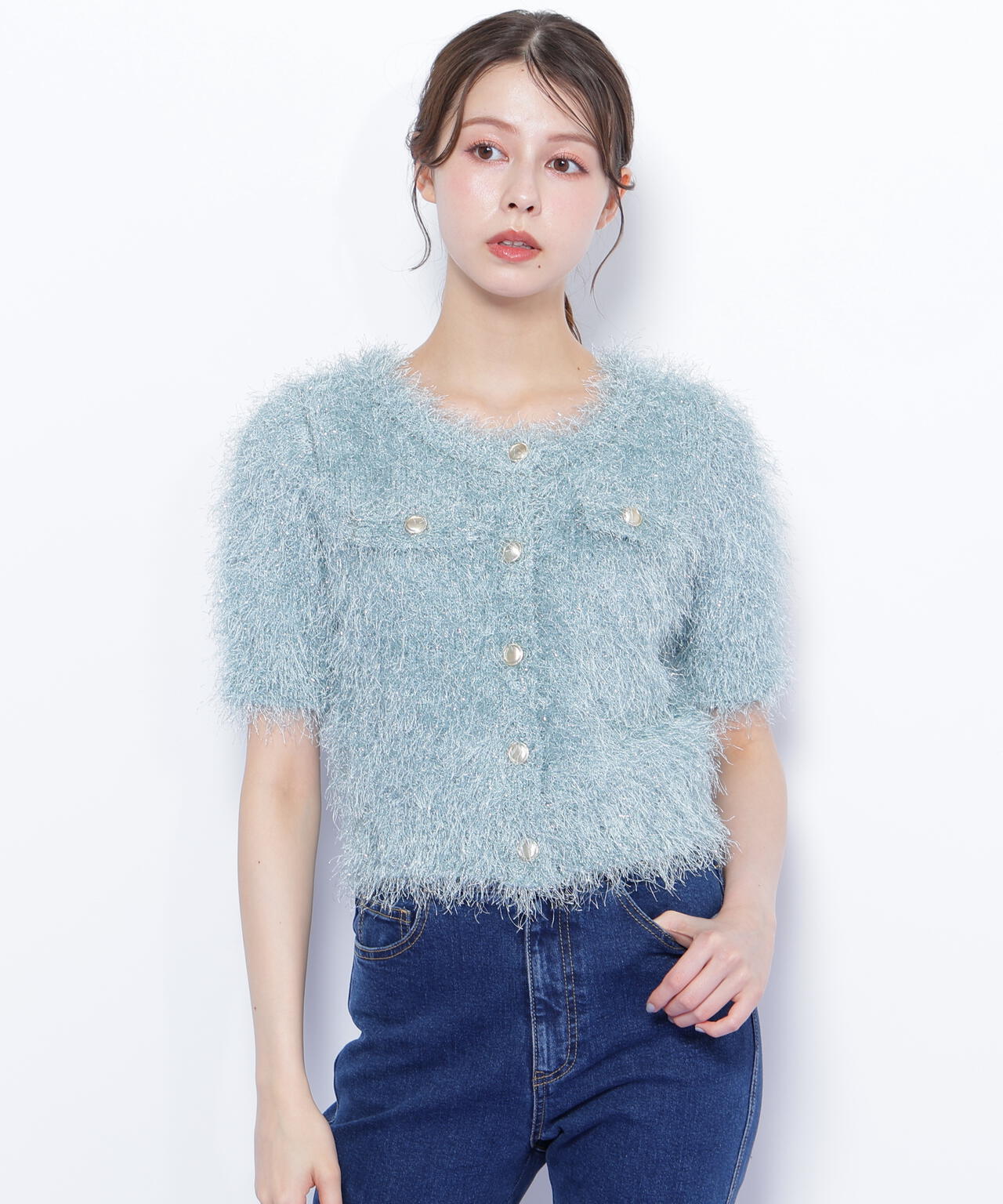 ラメフェザーニットジャケット