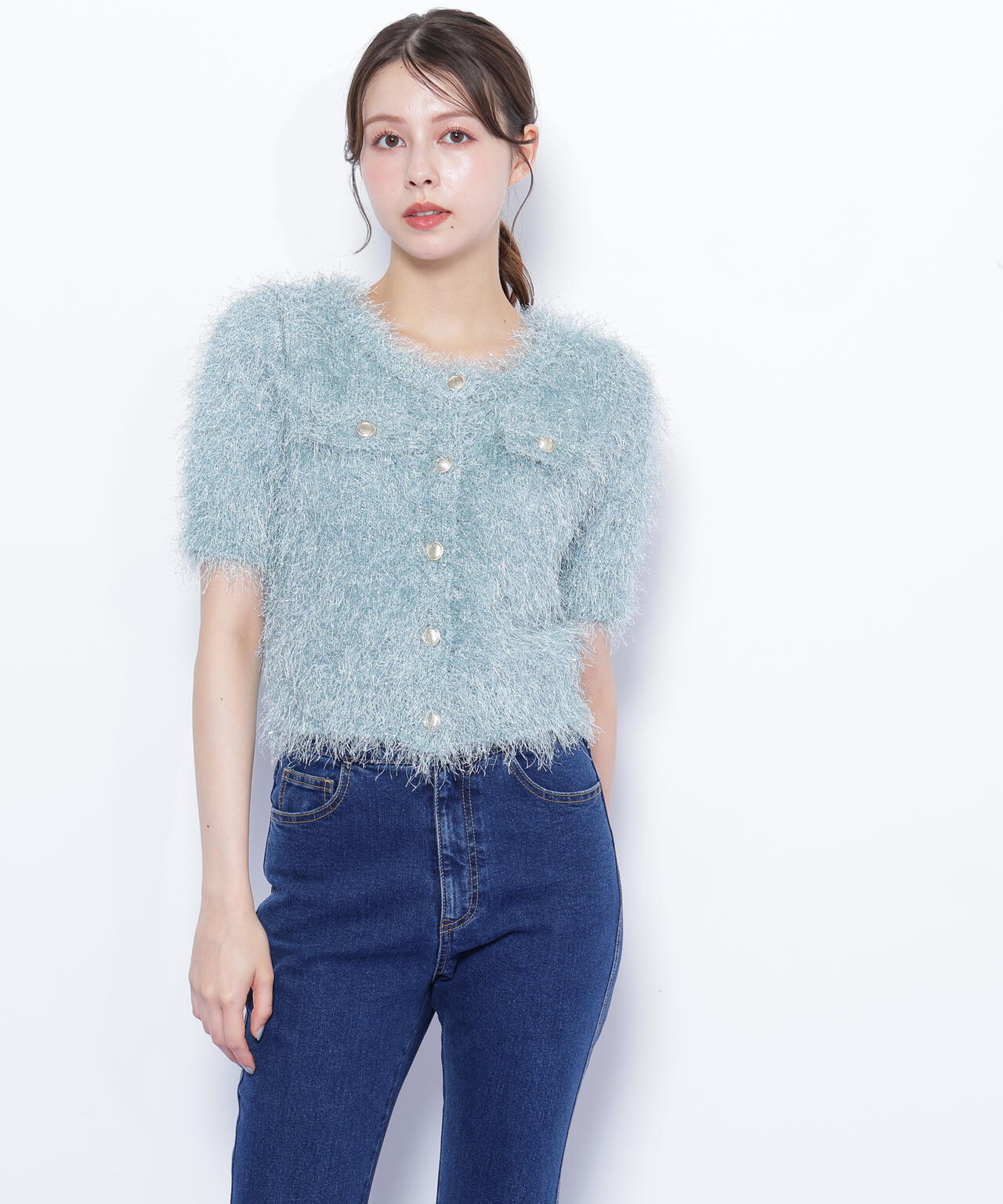 ラメフェザーニットジャケット