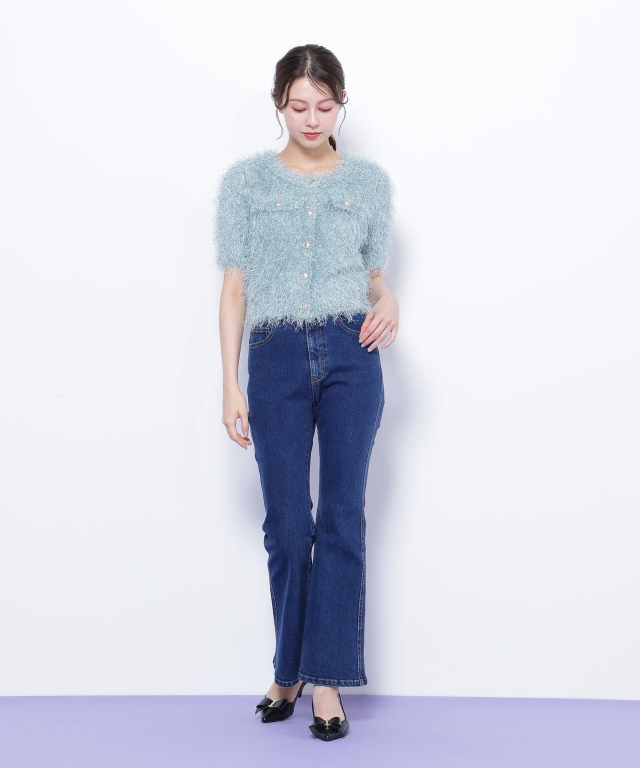 ラメフェザーニットジャケット