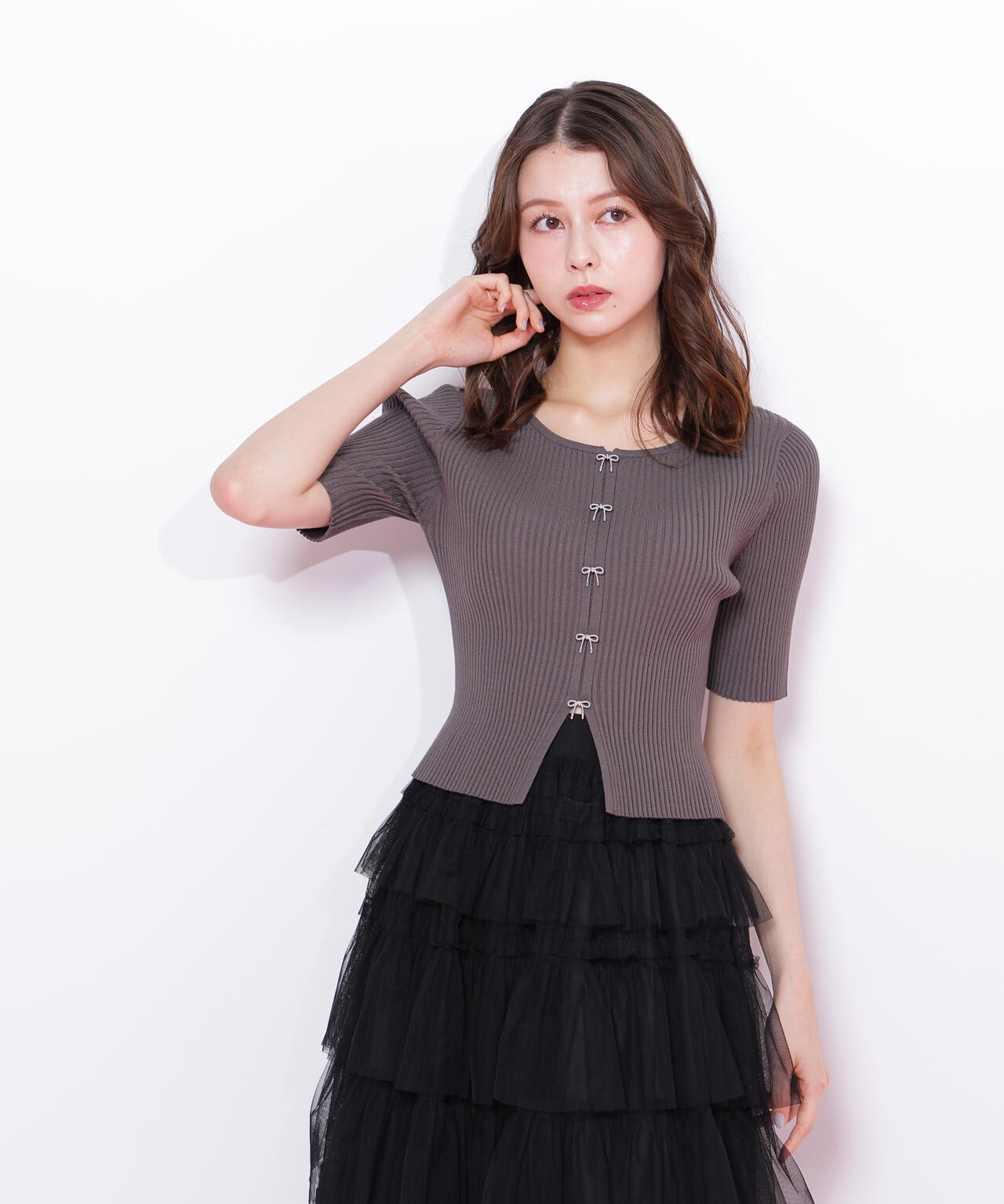 リボンビジューリブニット