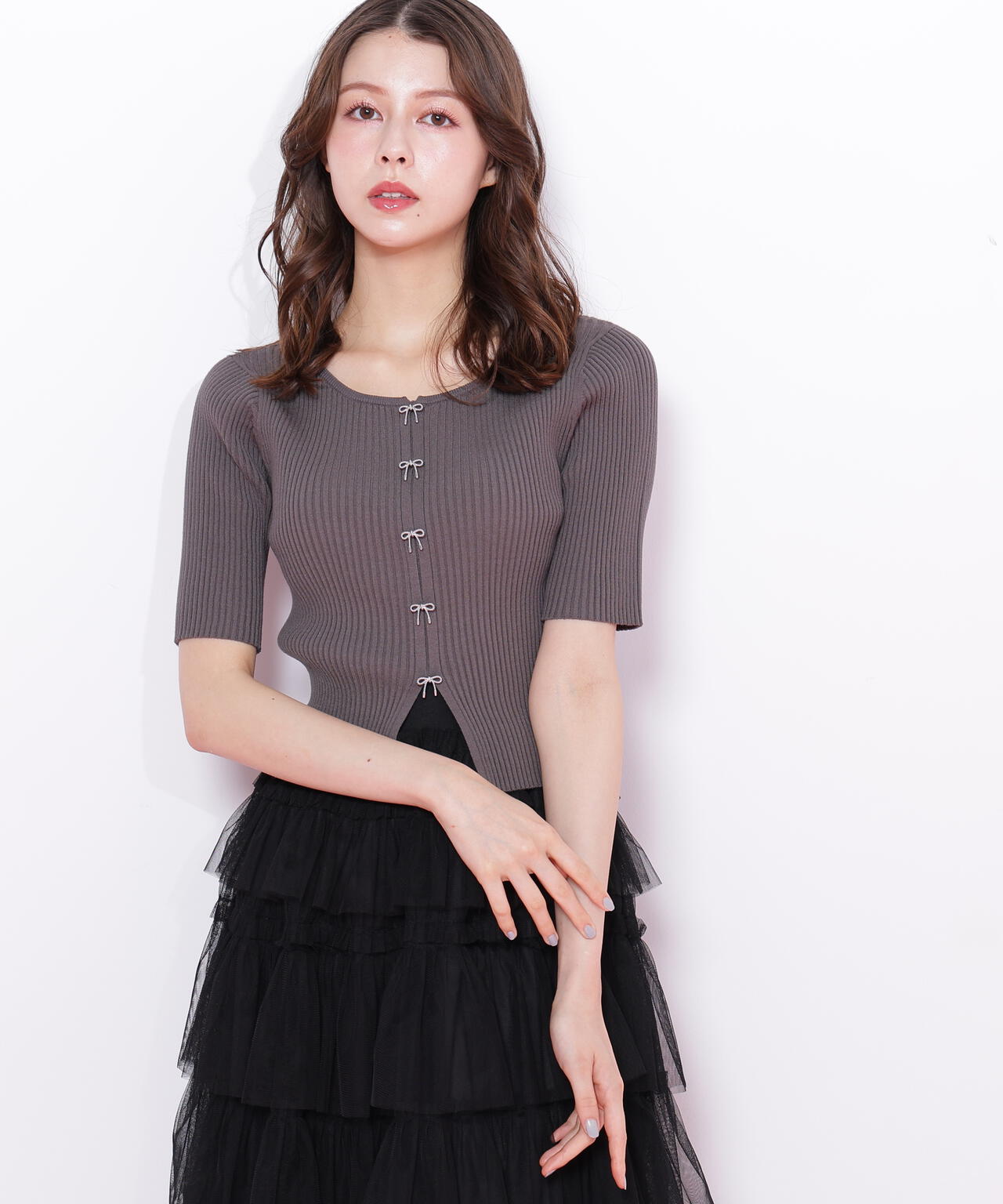 リボンビジューリブニット