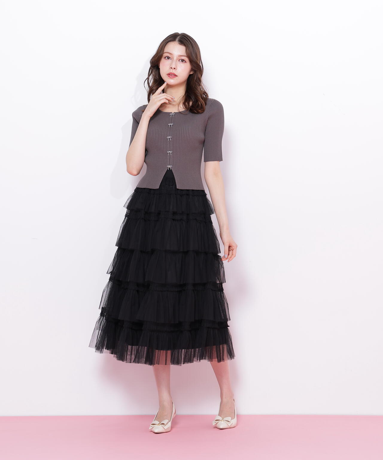 リボンビジューリブニット