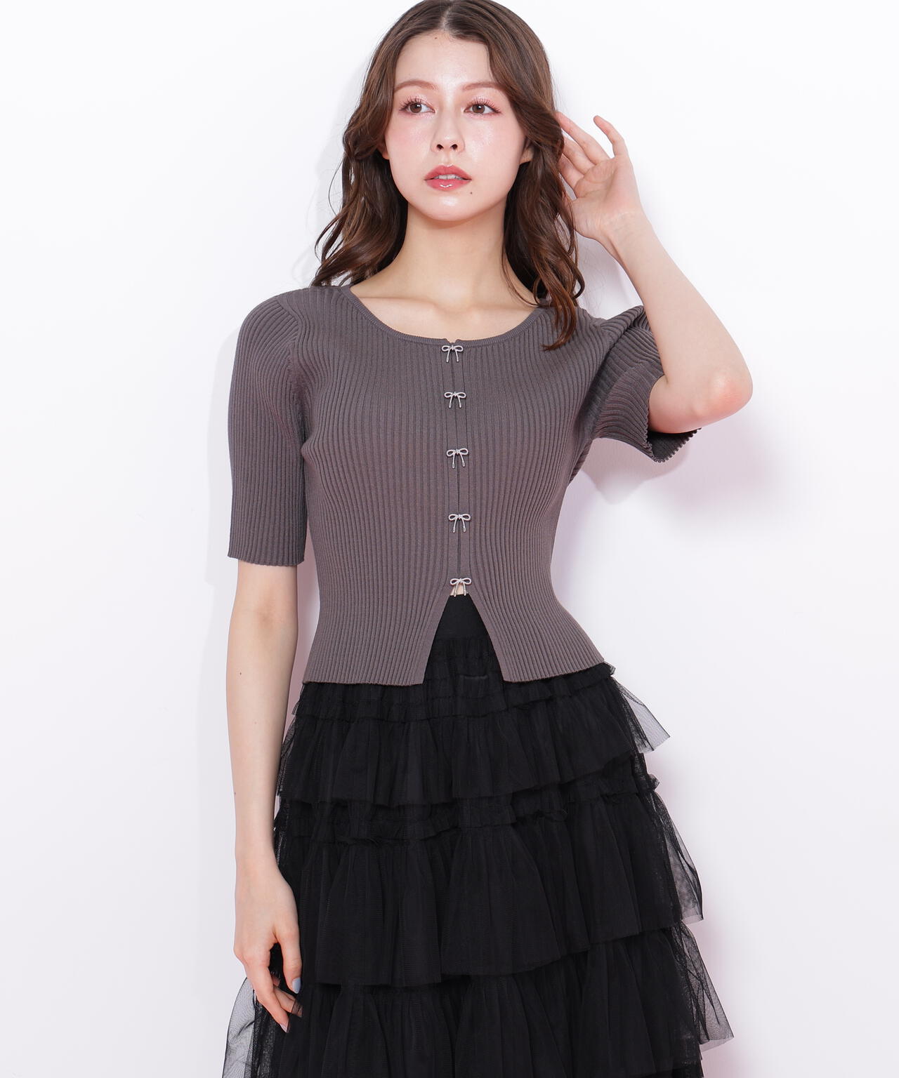 リボンビジューリブニット