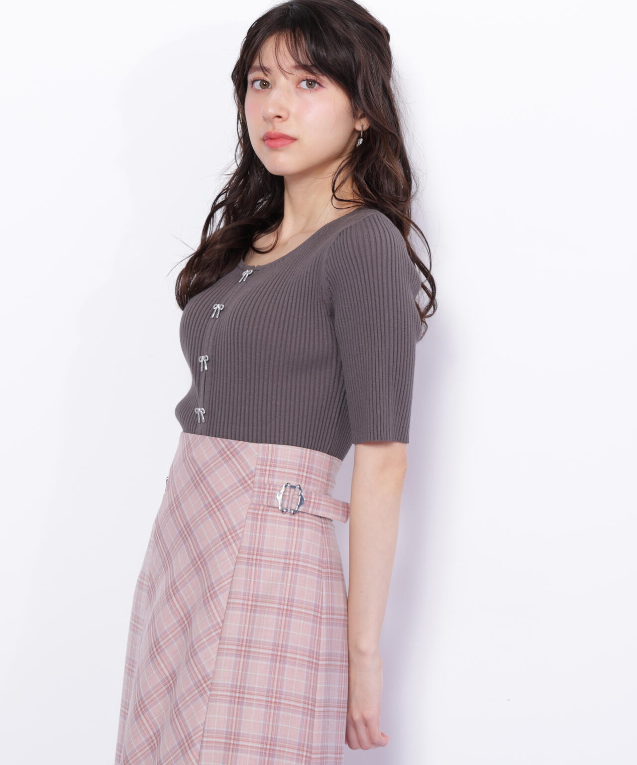 リボンビジューリブニット